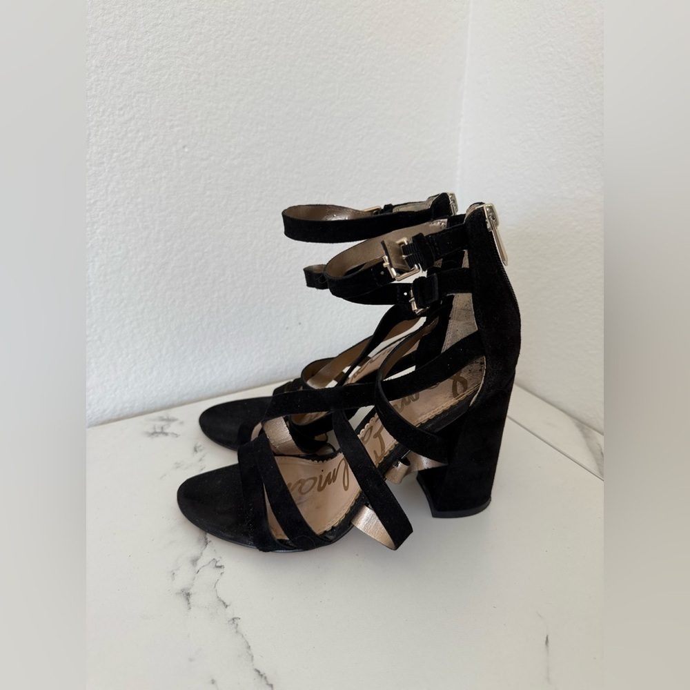 Sam Edelman 100% Leather Black Suede Lace-Up Block Heels with Back Zip - Picture 4 of 6